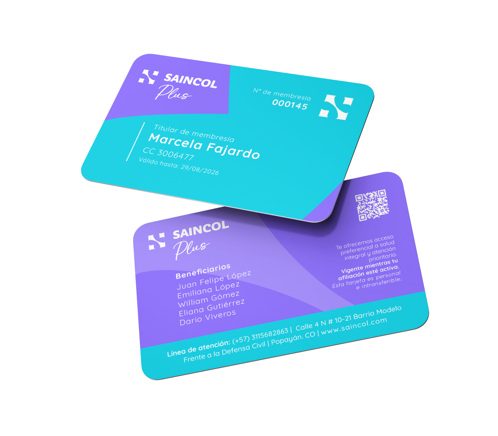 Tarjeta SAINCOL Plus — anverso y reverso